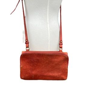 Madewell The Twin Pouch In Orange Leather Crossbody Bag Mirror Snap Zip Used